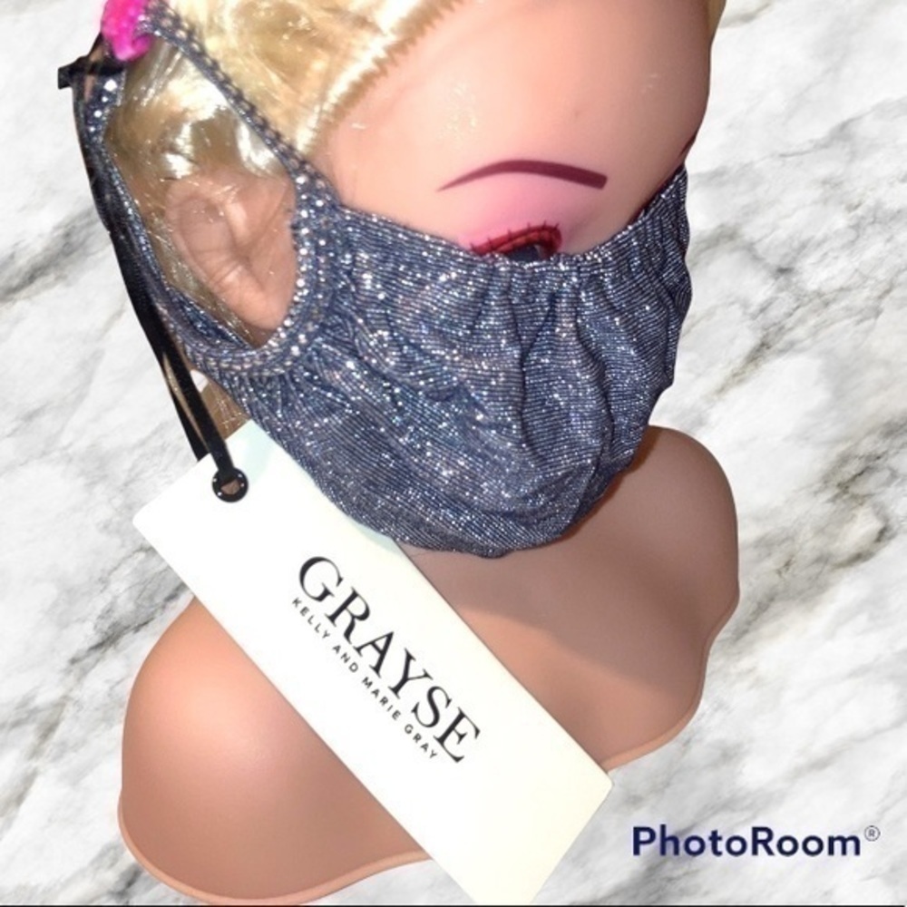 GRAYSE Kelly and Marie Gray Silver Shimmer Glamour Studded Face mask NWT O/S